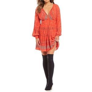 Free People Long Sleeve Coryn Mini Boho Dress Orange Size 6 NEW